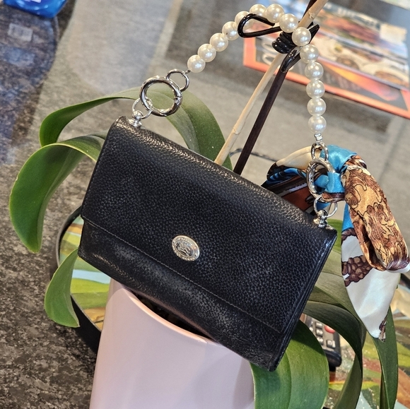 Burberry Black Pebbled Leather Nova Check Wallet w/Faux Pearl Strap/Twilly Added - Picture 13 of 13